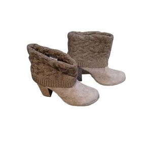 Muk Luks Brown Knit Cuff Heeled Boots